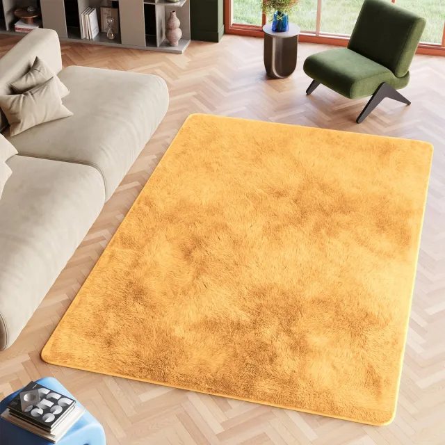 Tapiso Silk Vloerkleed Mosterd Hoogpolig Woonkamer Slaapkamer Tapijt Maat- 80x150