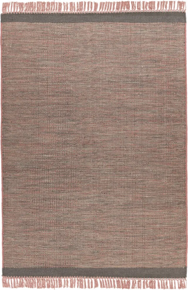 Padiro laagpolig vloerkleed met zachte uitstraling - oudroze - modern effen ontwerp - met franjes - voor vloerverwarming - van wol, katoen en viscose