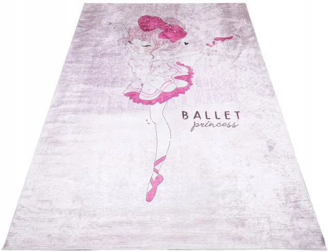 Mazovia Kindertapijt Balletdanser 80x150 cm - Kleurrijk & Wasbaar Wit