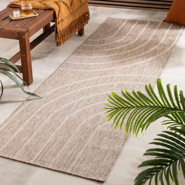 Fraai In- & Outdoor loper - Sierra Curves Beige/Creme - 80x180cm Crème