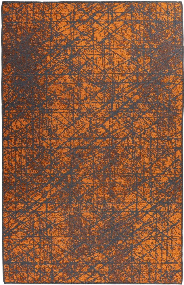 Padiro design laagpolig vloerkleed 80 x 150 cm - terracotta - modern abstract ontwerp - voor vloerverwarming - van polyester en katoen oranje