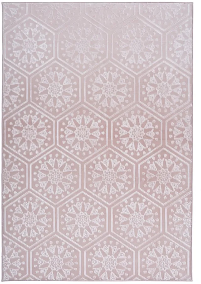 Padiro laagpolige designloper 80 x 300 cm - oudroze - modern geometrisch patroon - voor vloerverwarming - van polyester en kunsthars