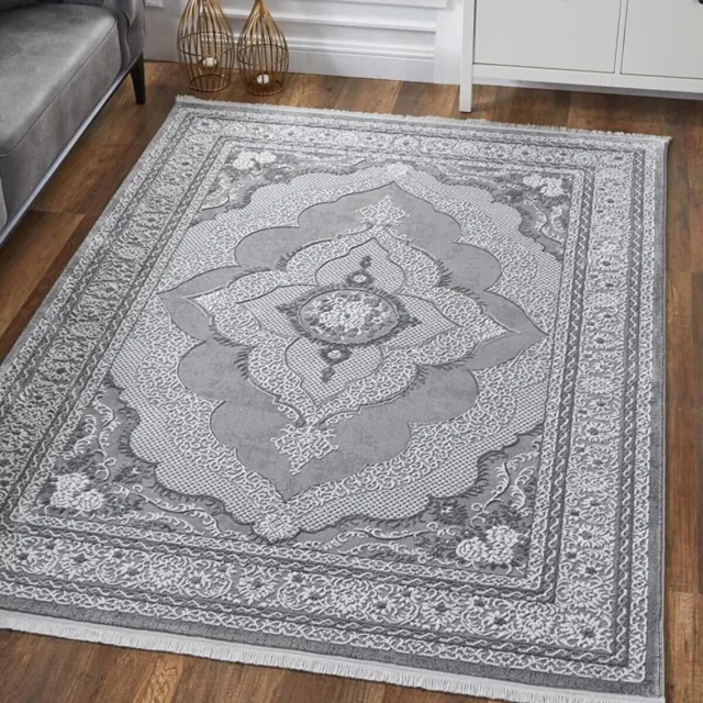 Woodman Carpet FLANDERS - Grijs - 160x220cm, Laagpolig vloerkleed met franjes