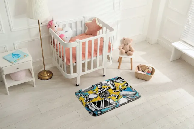 Coloray Vloerkleed voor Kinderkamer - Geel Tapijt Voor Hal - Controllers En Consoles Vloerkleed Voor Slaapkamer - Blauw Accenten Klein Tapijt - Polyester Klein Vloerkleed - 90x60 cm Geel - Controllers En Consoles
