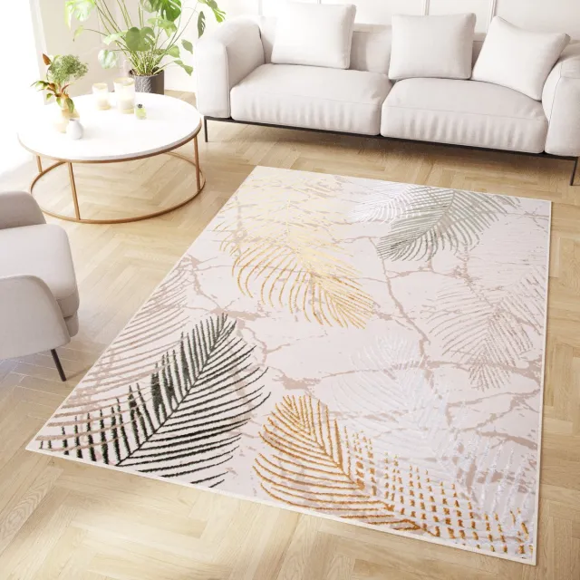 Tapiso Crystal Vloerkleed Beige Goud Cr√®me Marmer Tapijt Maat- 180x250 Creme