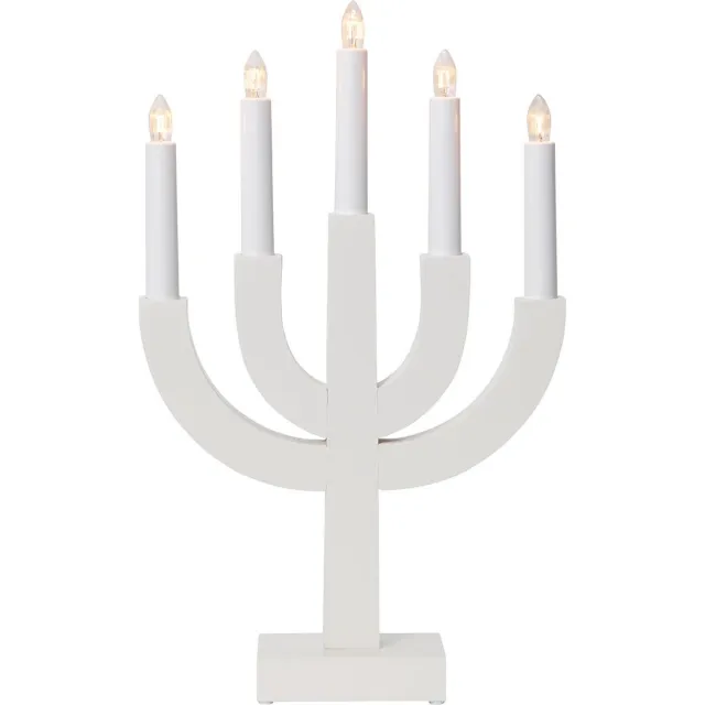 Star Trading Witte kandelaar 'Selma' van gelakt grenenhout, 5-lichts, E10-lamp, H 40 cm White