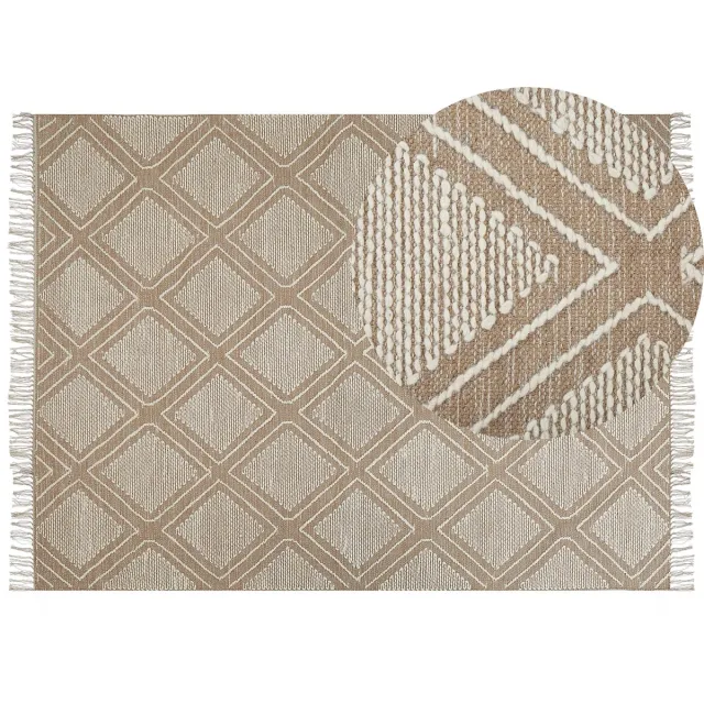 Beliani KACEM - Laagpolig vloerkleed - Beige - Katoen
