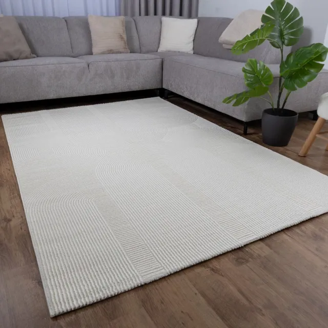 Koho Carpets Crème Tapijt Kwalitatief Laagpolig Vloerkleed Koho Premium Touch 3D Toon op Toon Japandi Stijl - 200x290cm- Modern - Woonkamer - Salon - Slaapkamer - Eetkamer
