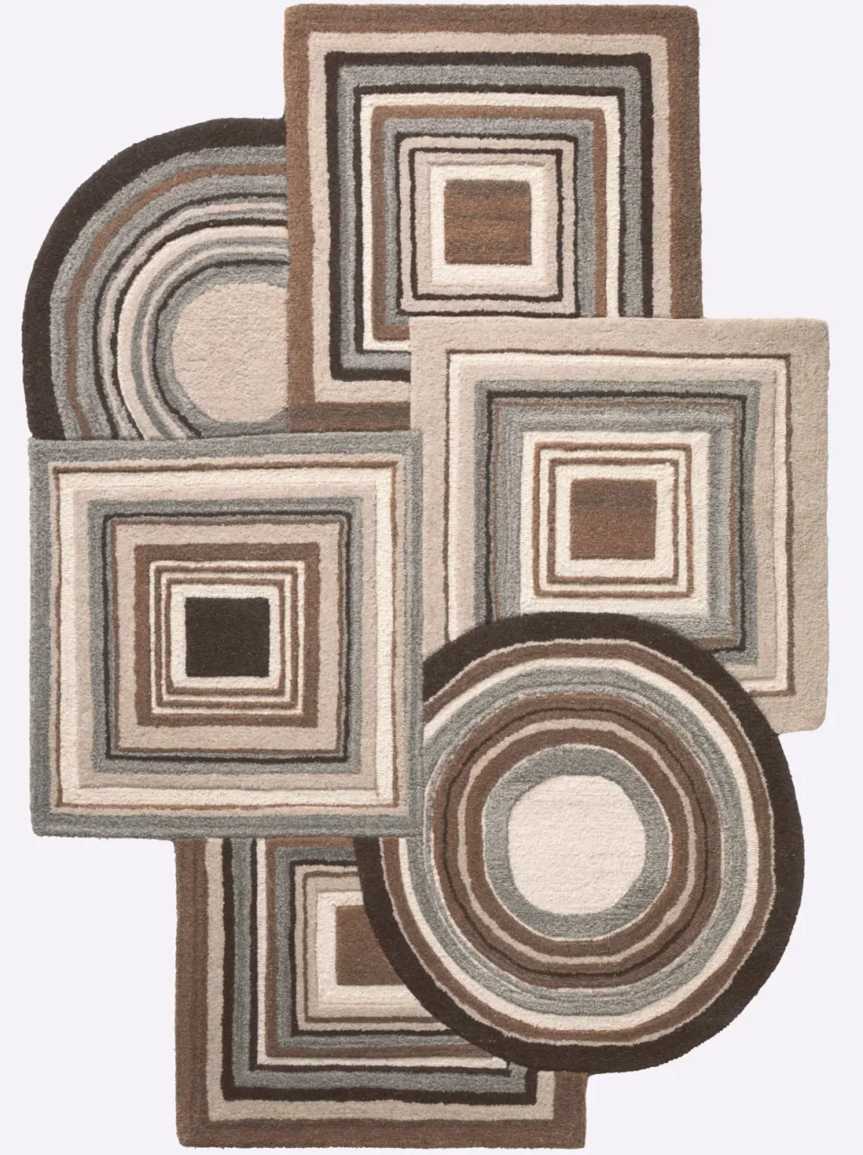 vloerkleed vierkanten en cirkels bruin beige bruin/beige