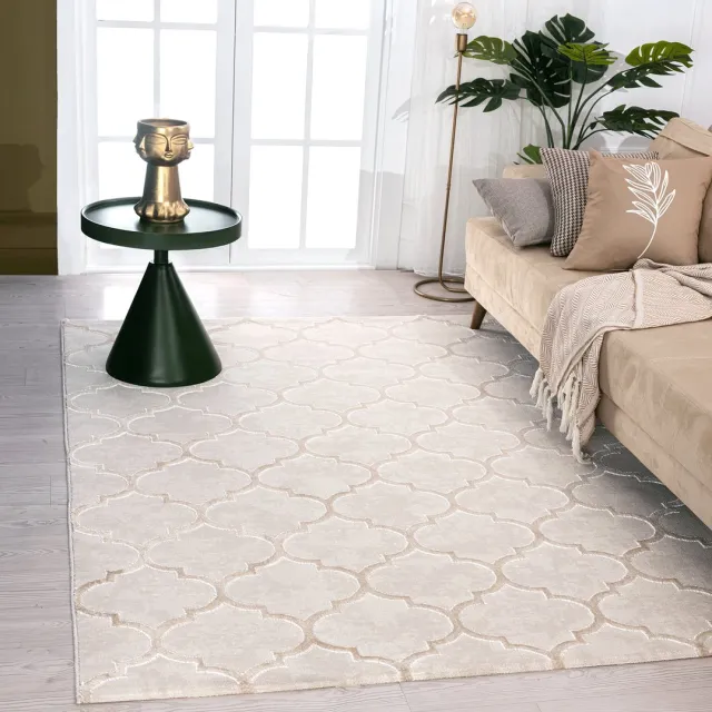 the carpet Vloerkleed Knight Elegant, Hoge kwaliteit, Woonkamerkleed, Zachte korte pool, 3-D effect, Glanzende design elementen, Hoog-Laag structuur, Beige, 120 x 170 cm
