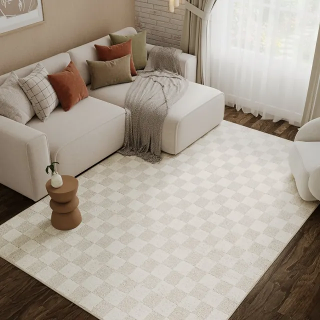 Tapiso Terra Vloerkleed - Woonkamer & Slaapkamer - Laagpolig Tapijt - Geometrisch Patroon met 3D-Effect - Crème Wit - OEKO-TEX - 80x150 Creme Wit