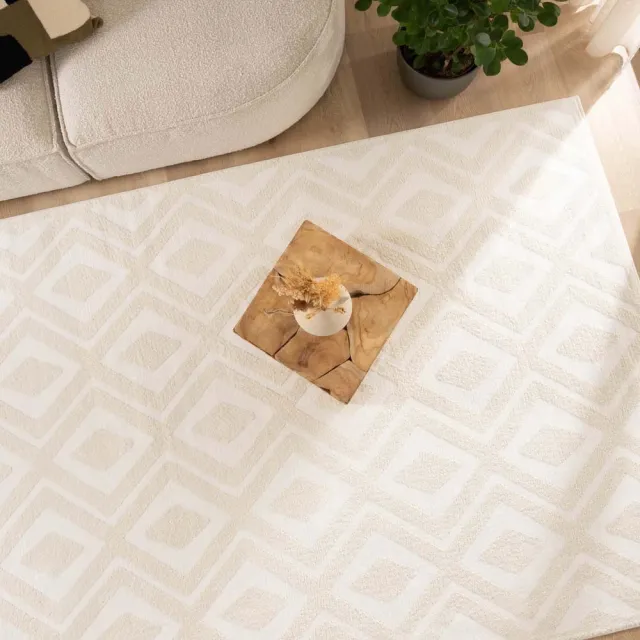Nordic Weavers Scandinavisch vloerkleed vierkant - Contour Diamond crème 140x140