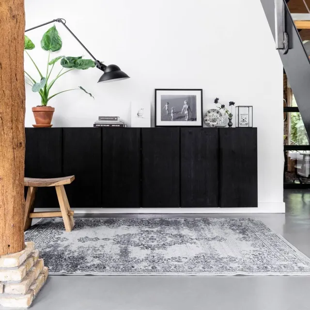 Eva Interior Vintage vloerkleed Bloom Grijs - Interieur05 - 80 x 150 cm - (XS) Grijs/Antraciet