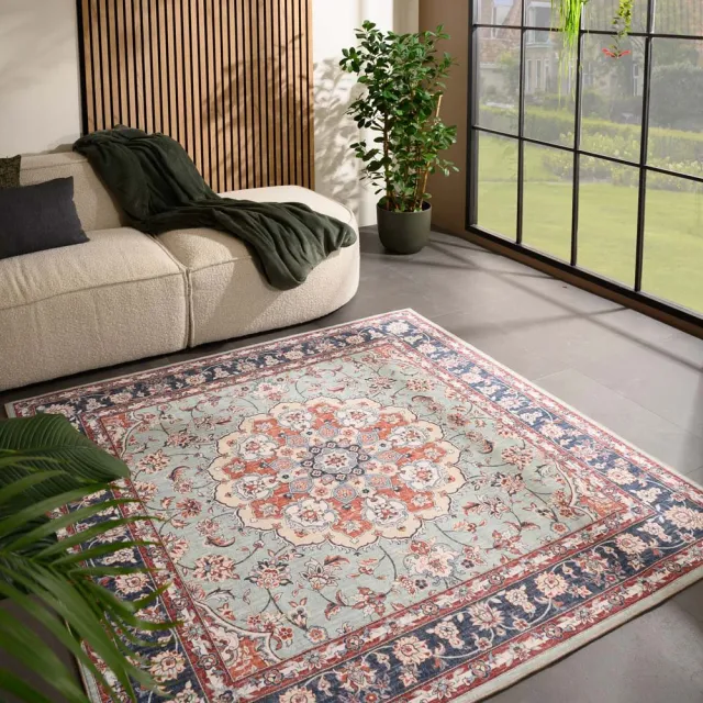Heritaged Vintage buitenkleed vierkant - Valenca Nova saliegroen/rood 200x200