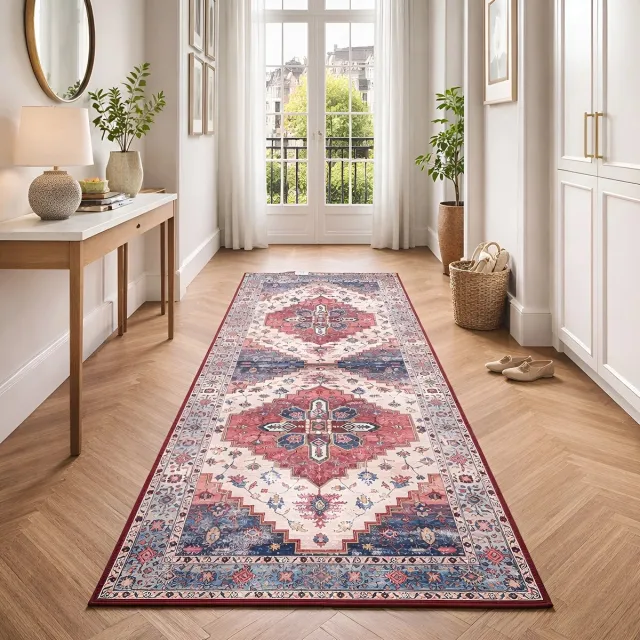 Lavandoux Tapijtloper - Agadir - Blauw en Terracotta - 80 x 200 cm Ivoor