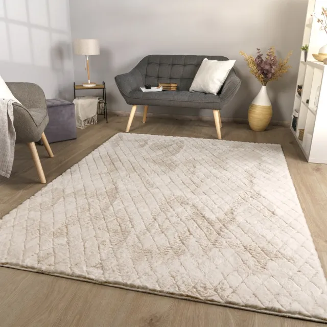 TT Home Woonkamertapijt langpolig woonkamertapijt ruitvormig zacht 3D-ontwerp 80 x 150 cm Rechthoek 80 x 150 cm Rechthoek beige