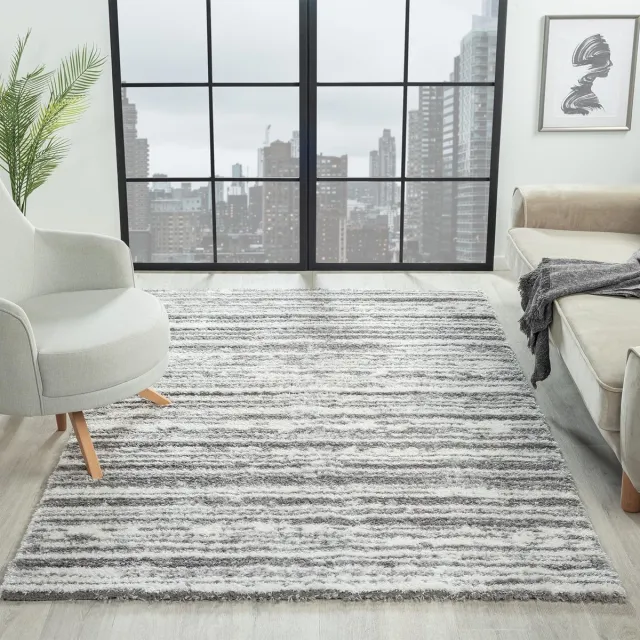 Ibenzoa Ultrazacht Hoogpolig Vloerkleed met Modern Streepontwerp voor Diverse Ruimtes, 120x170 cm grijs