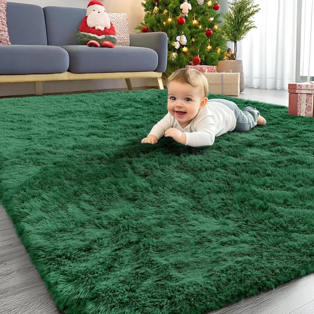 Homaxy Hoogpolig Tapijt - Pluizig Vloerkleed - Woonkamer Decoratie - Antislip Onderkant - 200 x 280 cm - Donkergroen