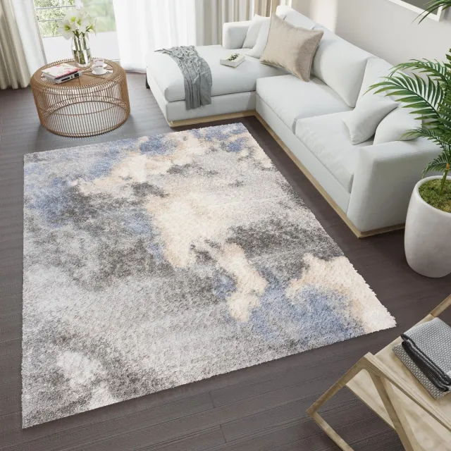 Tapiso Versay Vloerkleed Hoogpolig Shaggy Slaapkamer Tapijt Grijs Beige Blauw1