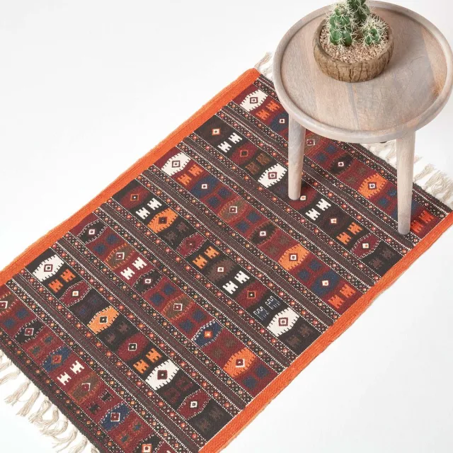 Homescapes Traditioneel terracotta zwart en bruin katoenen kelimkleed Multi