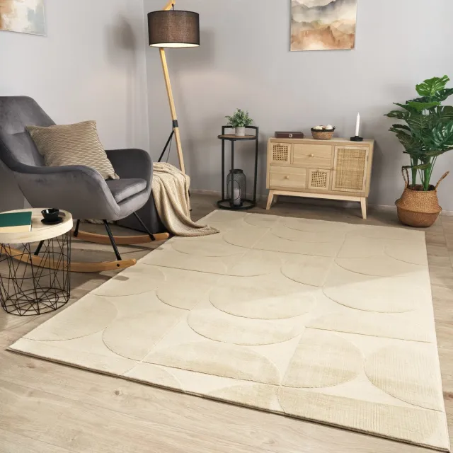 TT Home Woonkamertapijt eetkamer kortpolig geometrisch uiterlijk Skandi Boho effen kleuren 120 x 160 cm Rechthoek beige