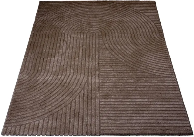 Veer Carpets Vloerkleed Ella Brown 80 x 150 cm - Design Hoog-Laag Vloerkleed met Lijnenpatroon in Scandinavische / Japandi Stijl Bruin