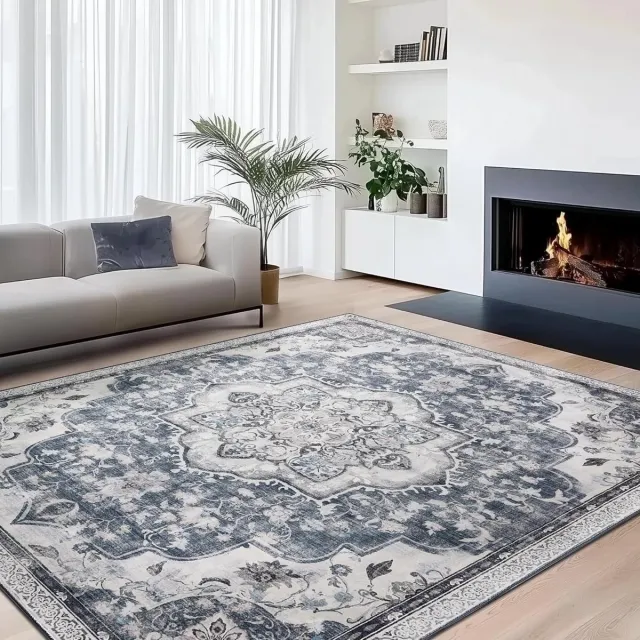 Songmics Vintage vloerkleed - 80 x 150 cm - wasbaar - antislip vloerkleed - laagpolig - grijs