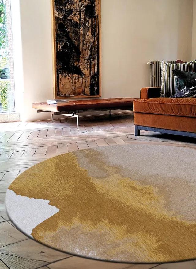Louis de Poortere Wasbaar Binnen & Buiten Vloerkleed - 290 x 290 cm - Louis De Poortere Lagoon Sunset - Laagpolig Tapijt - Gerecycled PET - Made in Belgium - Circulair Geel