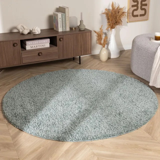 NATURL. Rond Hoogpolig vloerkleed - Wish Blauw/Groen - Ø 80cm Turquoise