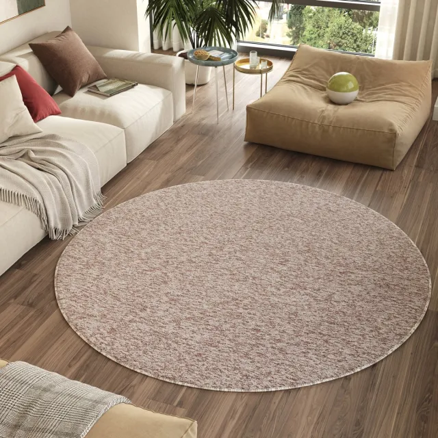 Tapiso Nizza Rond Vloerkleed Beige Antislip Waasbaar Laagpolig Tapijt
