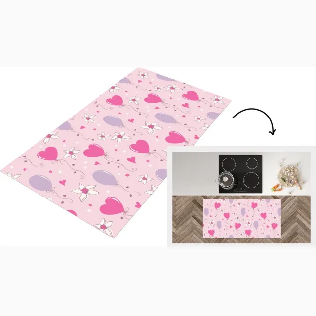 KitchenYeah Keukenloper - Loper keuken - Ballon - Patronen - Roze - 120x60 cm - Keukenloper vinyl Multicolor