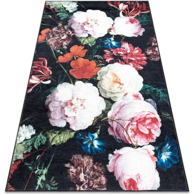 RUGSX Kleden Rugsx ANDRE 1629 tapijt wasbaar bloemen vintage antislip 80x150 cm Zwart