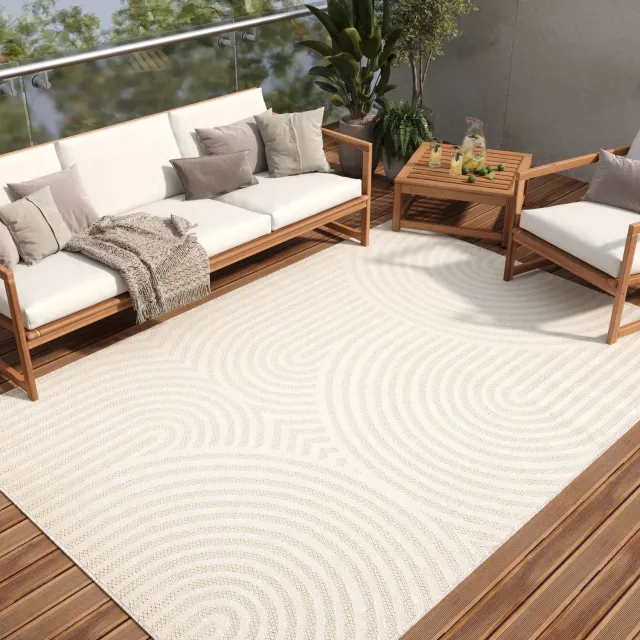 Tapiso Patio Vloerkleed Tuintapijt Outdoor Beige Buitenkleed Modern Maat- 240x330 Beige Lijnen