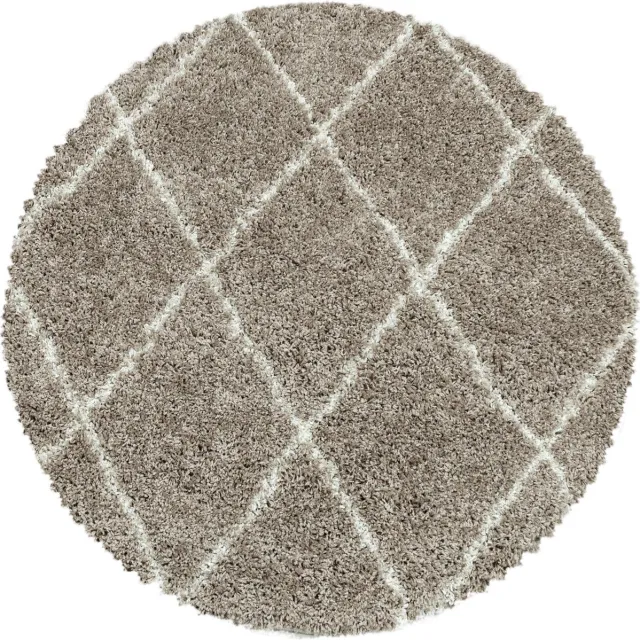 Ayyildiz Hoogpolig vloerkleed met geometrisch patroon, beige kleur, geschikt voor de woonkamer, met jute achterkant, rond formaat: 80 cm