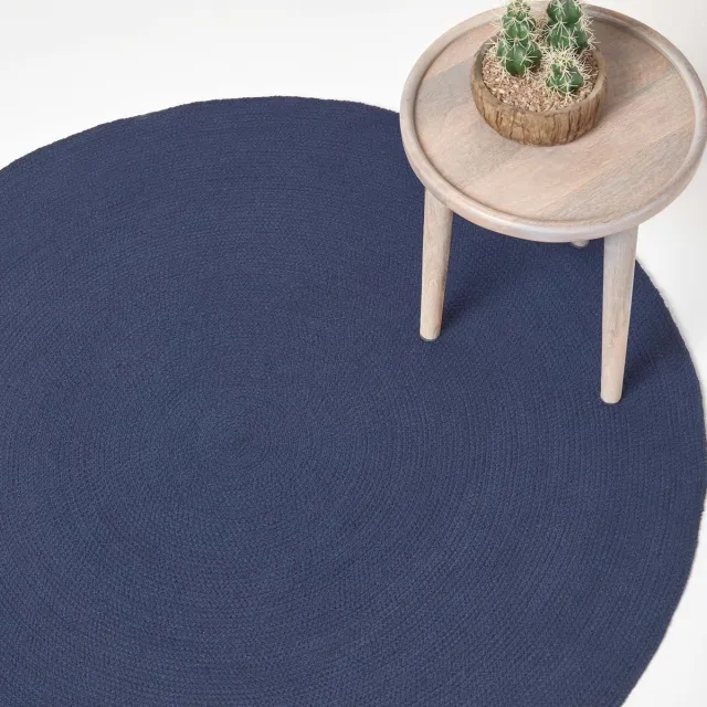 Homescapes Handgeweven gevlochten vloerkleed in donkerblauw, 150 cm rond