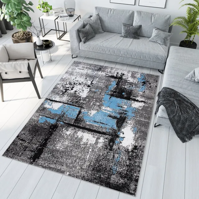 Tapiso Maya Vloerkleed Grijs Modern Woonkamer Tapijt Maat- 140x200 Donkergrijs Blauw