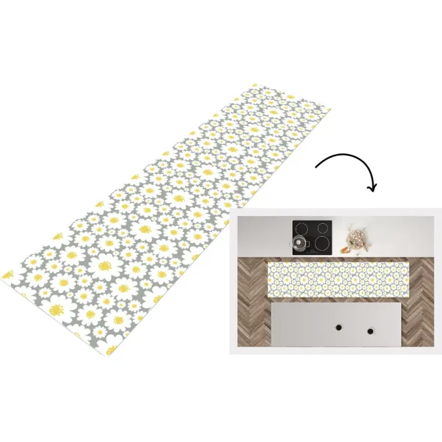 KitchenYeah Keukenloper - Loper keuken - Meisjes - Daisy - Bloemen - Patronen - 240x60 cm - Keukenloper vinyl Multicolor