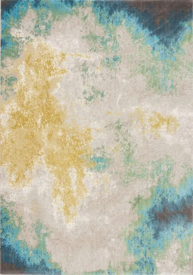 OSTA Patina – Vloerkleed – geweven – polyester – duurzaam – modern - vintage - blauw/geel – 120x170 Blauw; Geel