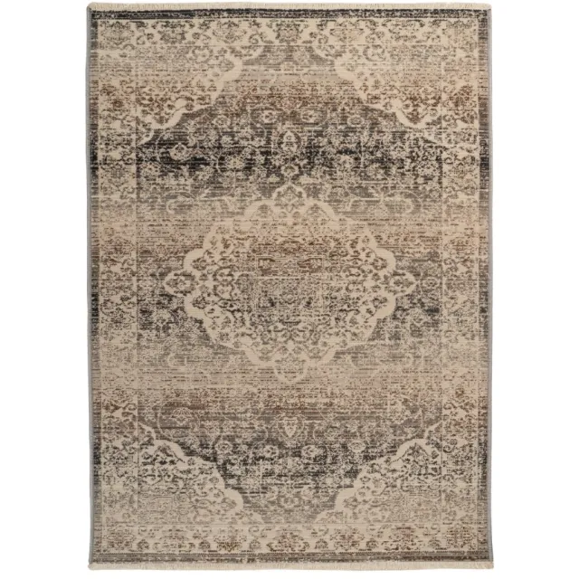 Padiro elegant laagpolig vloerkleed 80 x 150 cm - donkerbeige - oosters vintage patroon - voor vloerverwarming - van polypropyleen en katoen