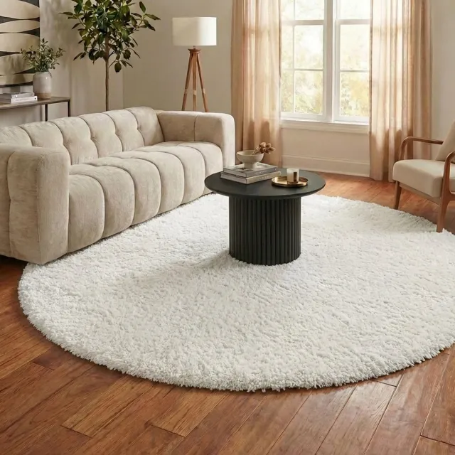 NATURL. Rond Shaggy vloerkleed - Blaze Wit | Luxe look! - Ø 160cm