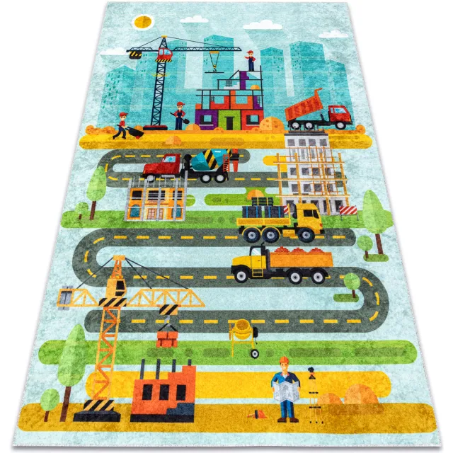 RUGSX Kleden Rugsx JUNIOR 52105.801 tapijt wasbaar Bouwplaats dieren 140x190 cm Blauw