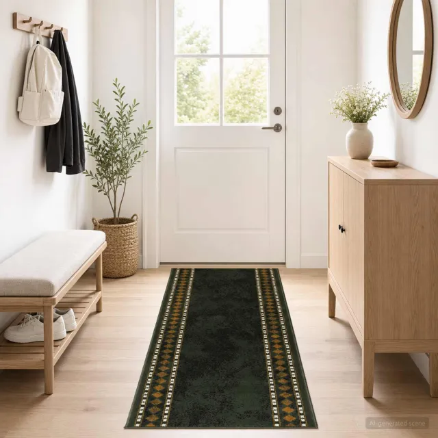 vidaXL Tapijtloper FLORNES Geweven Groen Diamanten 100 x 400 cm PP, foto 2