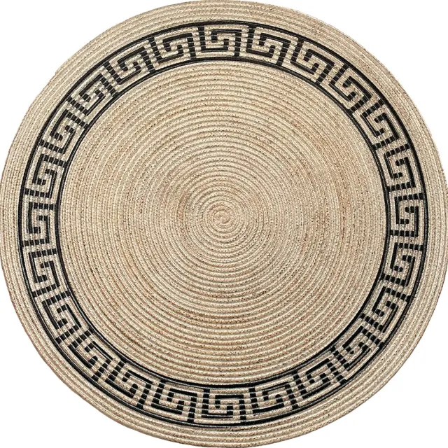 ECarpet Rumba 3074- Rond 80cm Greece vloerkleed bohemien tapijt handgezaagde gerecycleerd katoen Beige