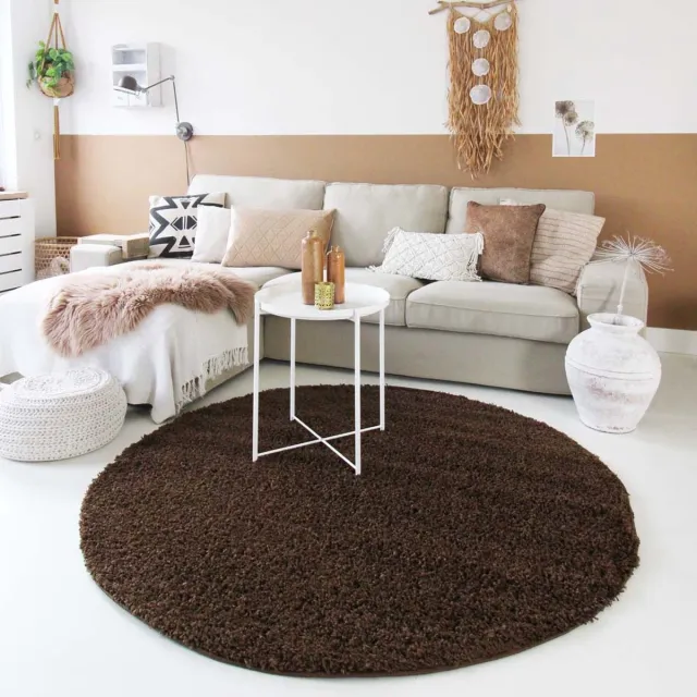Tapeso Rond hoogpolig vloerkleed - Shaggy Trend bruin 200
