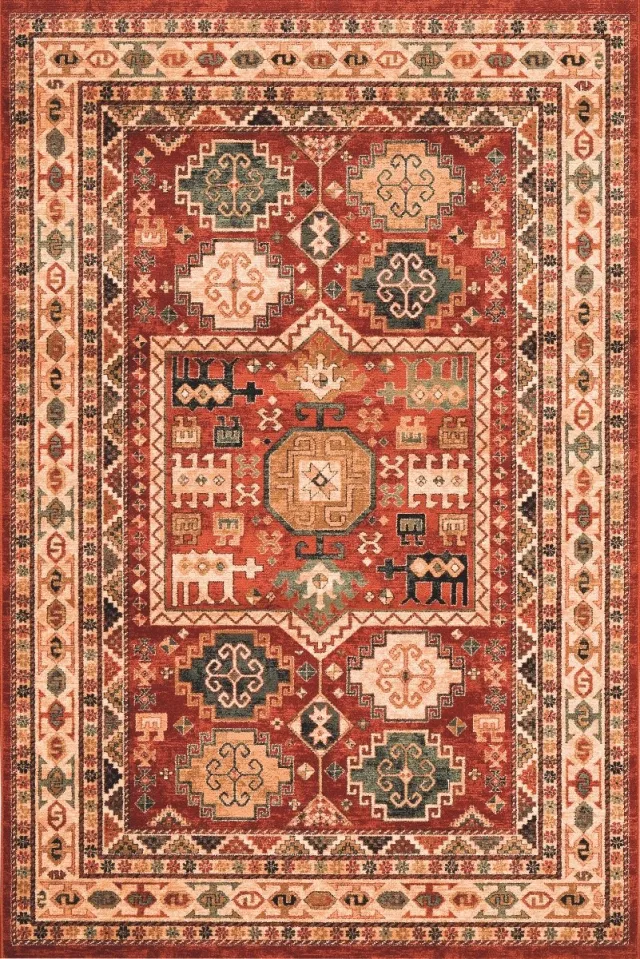 OSTA Kashqai – Vloerkleed – Tapijt – geweven – wol – eco – duurzaam - modern - landelijk - Rood Multi - 67x130