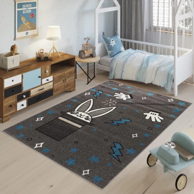 Tapiso Fiesta Vloerkleed Kinderkamer Speeltapijt Grijs Tapijt Grijs Blauw1