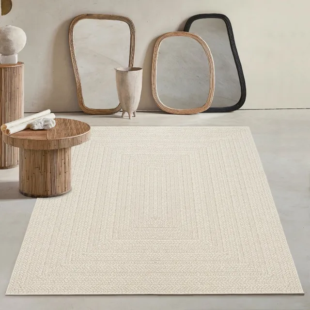 Mia´s Teppiche Mia’s Teppiche Soil – weerbestendig buitenkleed in jute-look, robuust & onderhoudsvriendelijk, crème 60 x 180 cm crème met visgraatpatroon