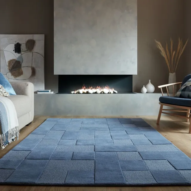 flycarpets Laagpolig vloerkleed Checkerboard - Blauw