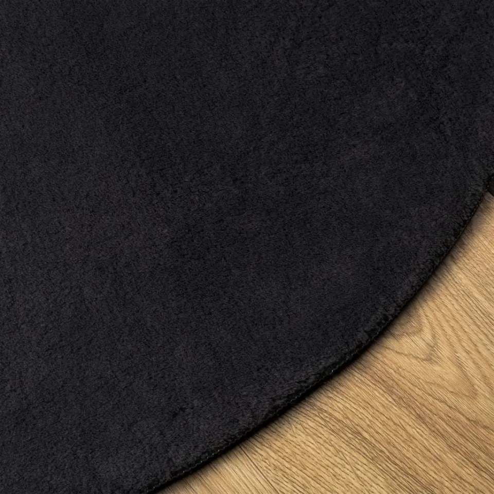 vidaXL Vloerkleed HUARTE laagpolig zacht wasbaar Ø 100 cm zwart, foto 3