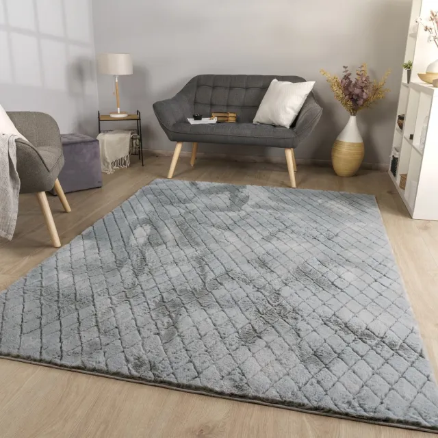TT Home Woonkamertapijt langpolig woonkamertapijt ruitvormig zacht 3D-ontwerp 200 x 280 cm Rechthoek 200 x 280 cm Rechthoek grijs
